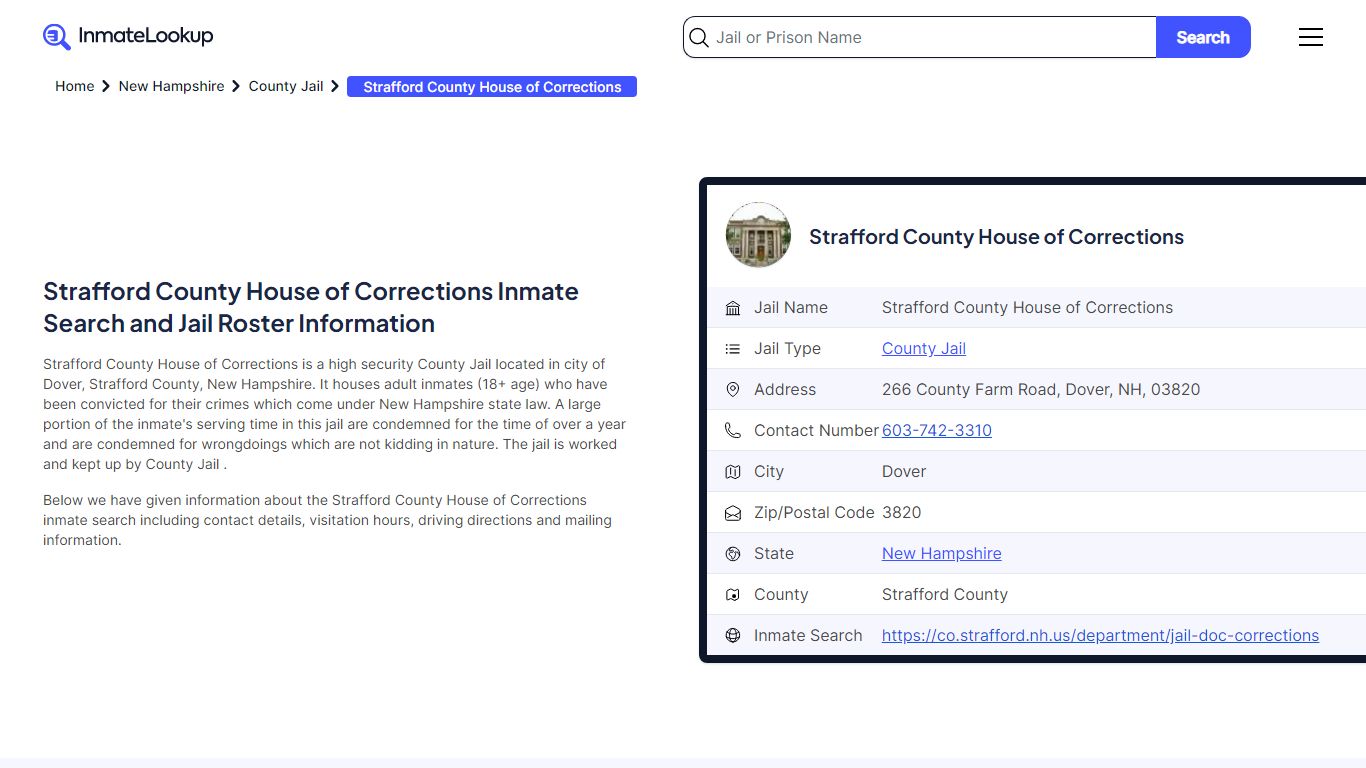Strafford County House of Corrections (NH) Inmate Search New Hampshire ...