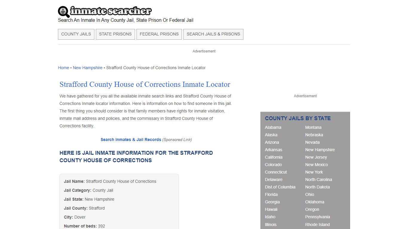 Strafford County House of Corrections Inmate Locator